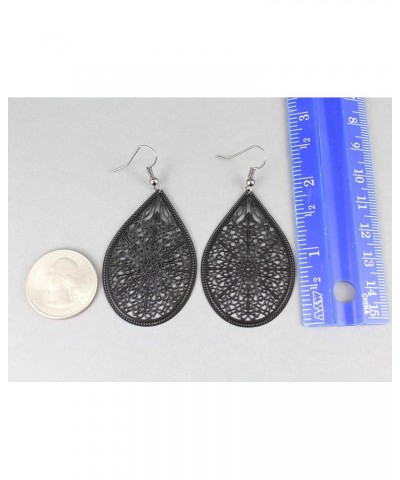 Black Earrings Teardrop Dangle Shiny Very Lightweight Filigree 2.5 inches Long Oval pendant Dk Grey hook ear wires… $8.79 Ear...