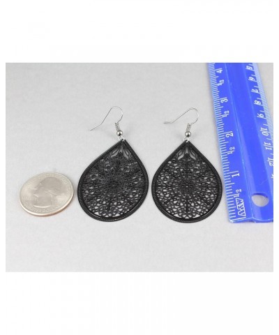 Black Earrings Teardrop Dangle Shiny Very Lightweight Filigree 2.5 inches Long Oval pendant Dk Grey hook ear wires… $8.79 Ear...