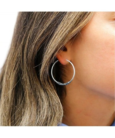 Sterling Silver Oxidized Tribal Bali Hoop Earring For Women, Girls- Balinese Silver Hoop Earrings, Endless Tube Bali Hoop Ear...