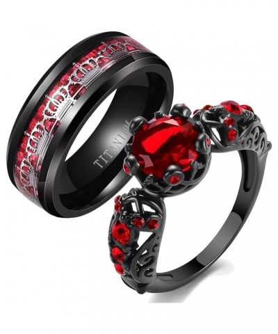 Couple Rings Matching Rings His Her Ring Red CZ Women's Wedding Ring Crown Rings women's size 8 & men's size 12 $10.58 Others