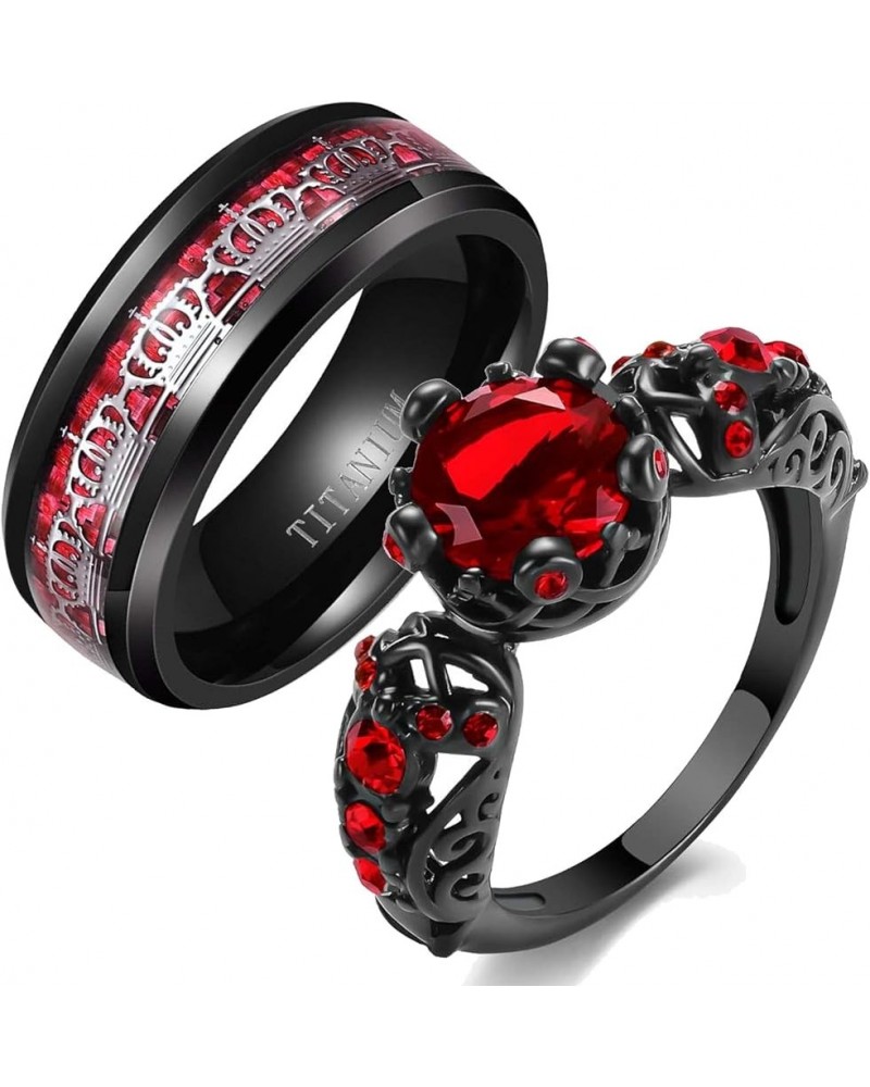 Couple Rings Matching Rings His Her Ring Red CZ Women's Wedding Ring Crown Rings women's size 8 & men's size 12 $10.58 Others