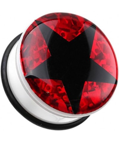 Star Glitter Single Flared WildKlass Ear Gauge Plug (Sold as Pairs) 7/8" (22mm) Red $9.24 Body Jewelry