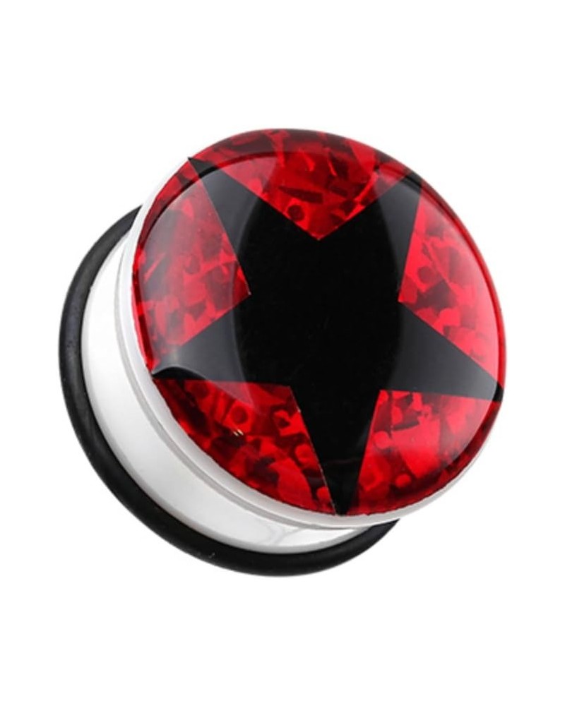 Star Glitter Single Flared WildKlass Ear Gauge Plug (Sold as Pairs) 7/8" (22mm) Red $9.24 Body Jewelry