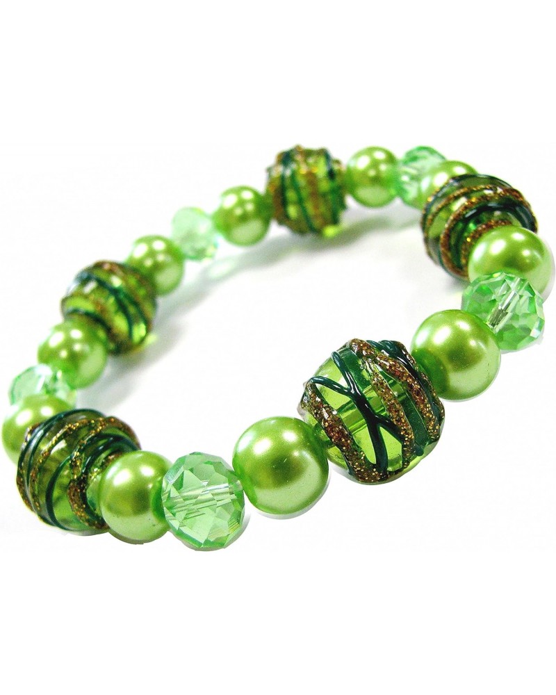 Hand Painted Glitter Swirl Limegreen Glass Beads Stretch Bracelet $5.86 Bracelets