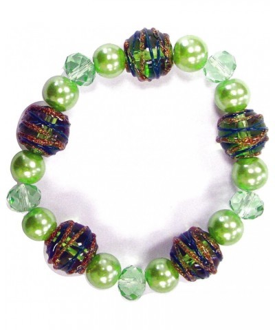 Hand Painted Glitter Swirl Limegreen Glass Beads Stretch Bracelet $5.86 Bracelets