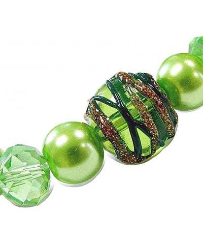 Hand Painted Glitter Swirl Limegreen Glass Beads Stretch Bracelet $5.86 Bracelets