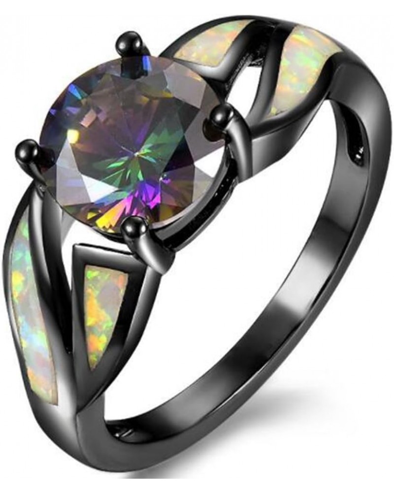 Rhodium Plated Fire Opal Cubic Zircon Wedding Engagement Anniversary Ring Black $7.27 Rings