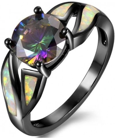 Rhodium Plated Fire Opal Cubic Zircon Wedding Engagement Anniversary Ring Black $7.27 Rings