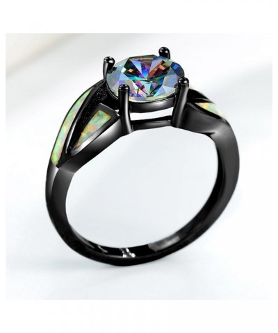 Rhodium Plated Fire Opal Cubic Zircon Wedding Engagement Anniversary Ring Black $7.27 Rings