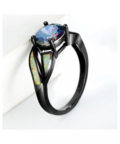 Rhodium Plated Fire Opal Cubic Zircon Wedding Engagement Anniversary Ring Black $7.27 Rings