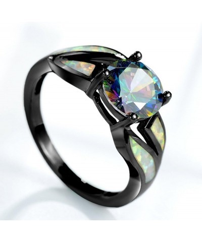 Rhodium Plated Fire Opal Cubic Zircon Wedding Engagement Anniversary Ring Black $7.27 Rings