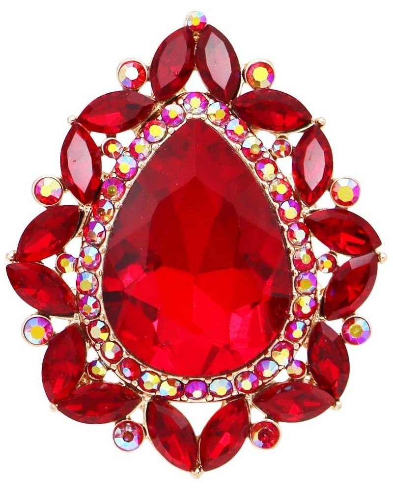 Women's Stunning Large Statement Teardrop Glass Crystal Rhinestone Stretch Band Cocktail Ring, 2 Red Crystal Gold Tone $14.40...