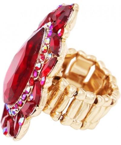 Women's Stunning Large Statement Teardrop Glass Crystal Rhinestone Stretch Band Cocktail Ring, 2 Red Crystal Gold Tone $14.40...