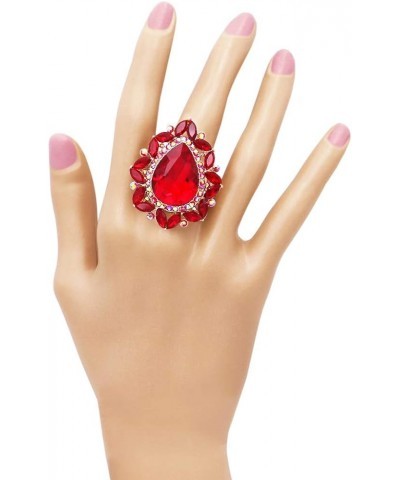 Women's Stunning Large Statement Teardrop Glass Crystal Rhinestone Stretch Band Cocktail Ring, 2 Red Crystal Gold Tone $14.40...