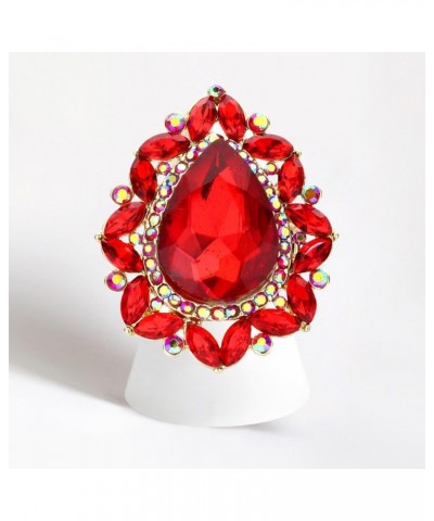 Women's Stunning Large Statement Teardrop Glass Crystal Rhinestone Stretch Band Cocktail Ring, 2 Red Crystal Gold Tone $14.40...