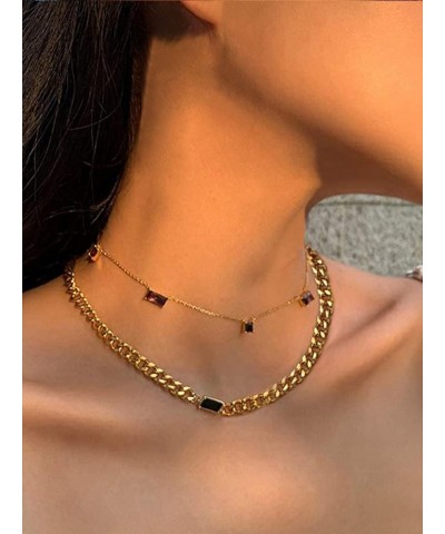 Stainless Steel Cuban Choker Necklace for Women - 7mm Minimalist 18K Gold/Black Cubic Zirconia Birthstone Choker Chain Neckla...