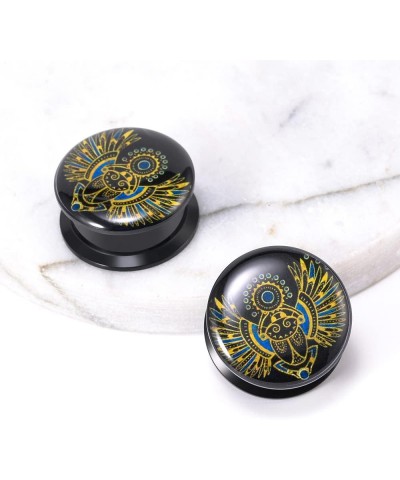 1 Pair Acrylic Solid Screw On Ear Plugs Tunnels Allergy Free 2g- 1 Inch Stretcher Steampunk Graffiti Pattern Color Painting F...