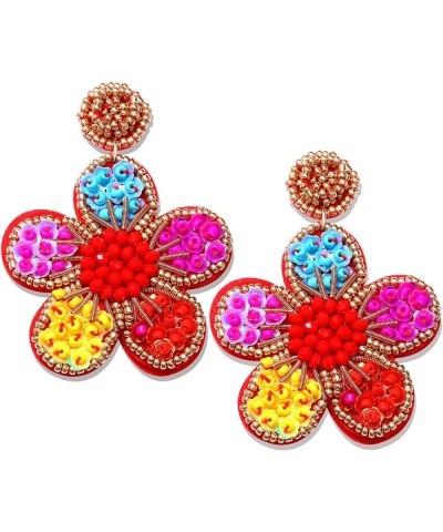 Beaded Drop Earrings Statement Colorful Beaded Flower Earrings Handmade Bohemia Tropical Beadwork Dangle Earrings For Woman r...