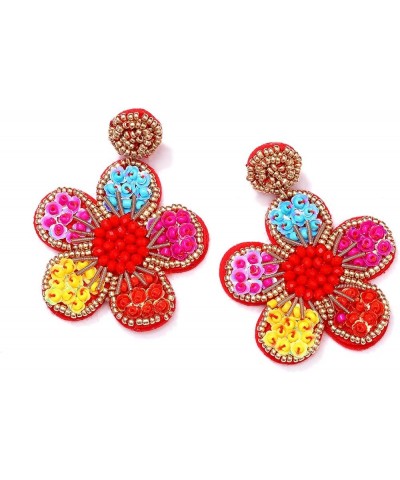 Beaded Drop Earrings Statement Colorful Beaded Flower Earrings Handmade Bohemia Tropical Beadwork Dangle Earrings For Woman r...