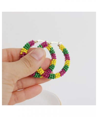 Handmade Beaded Hoop Hugge Earrings for Women Girls Boho Multicolor Seed Beads Native American Bohemia Circle Earrings Prom W...