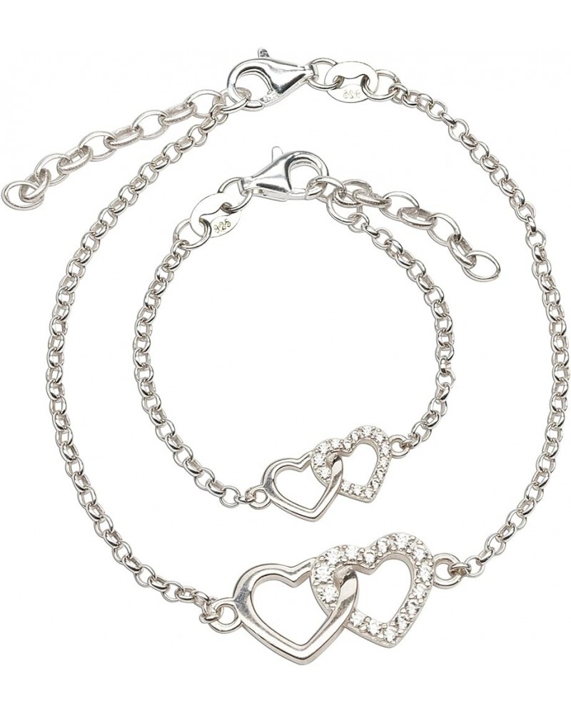 Sterling Silver Mom and Me Double Heart Bracelet Sold as a Set or individually SILVER Set-Mom/Child 4-5 inch $25.95 Bracelets