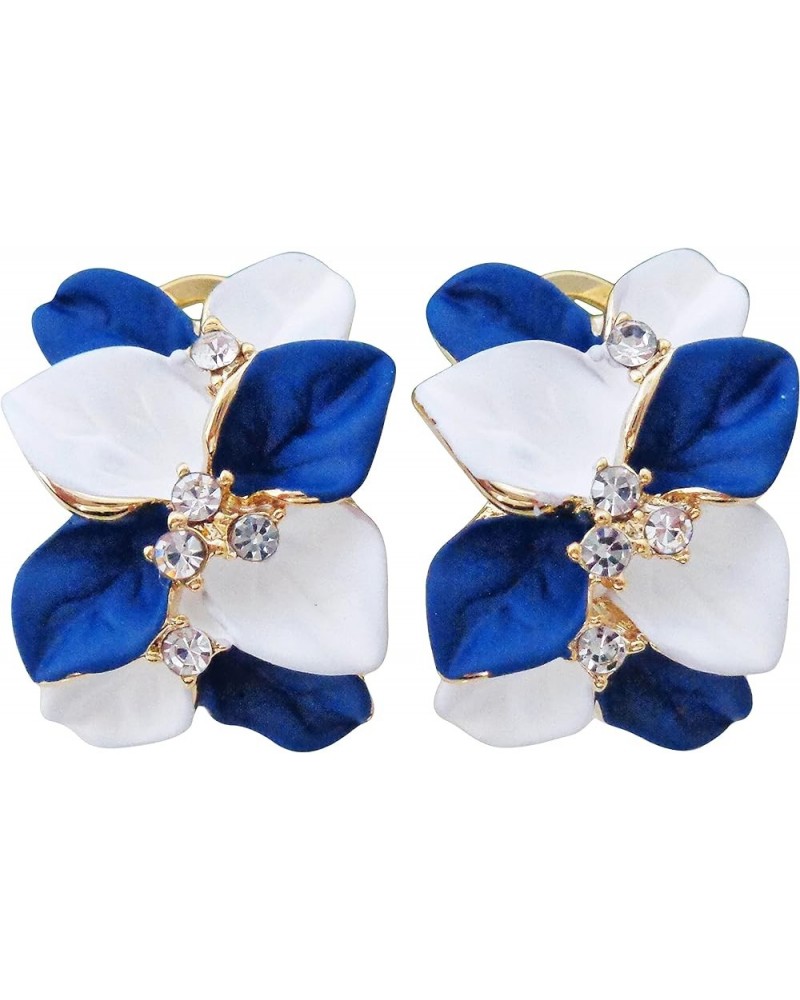 18k Gold Plated White Crystal Double Enamel Leaves Flower Omega Back Earrings White royalblue $9.34 Earrings