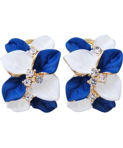 18k Gold Plated White Crystal Double Enamel Leaves Flower Omega Back Earrings White royalblue $9.34 Earrings