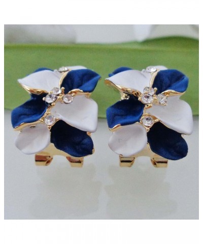 18k Gold Plated White Crystal Double Enamel Leaves Flower Omega Back Earrings White royalblue $9.34 Earrings