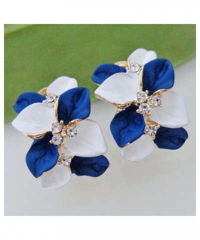 18k Gold Plated White Crystal Double Enamel Leaves Flower Omega Back Earrings White royalblue $9.34 Earrings