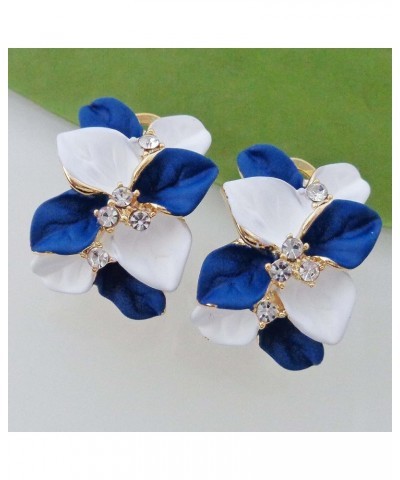 18k Gold Plated White Crystal Double Enamel Leaves Flower Omega Back Earrings White royalblue $9.34 Earrings