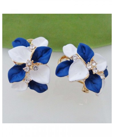 18k Gold Plated White Crystal Double Enamel Leaves Flower Omega Back Earrings White royalblue $9.34 Earrings