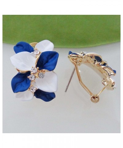 18k Gold Plated White Crystal Double Enamel Leaves Flower Omega Back Earrings White royalblue $9.34 Earrings