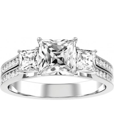 3-Stone Princess Cut Bridal Set Moissanite Engagement Rings for Women 10K 14k 18K Gold ring Platinum Plated Silver Princess m...