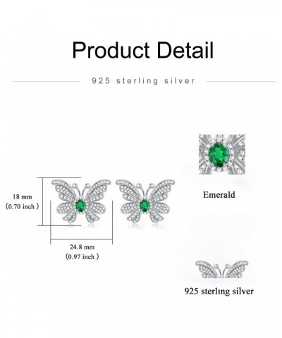 Lab Grown Emerald Earrings 925 Sterling Silver Butterfly Stud Earrings Oval Emerald Stud Earrings for Women $48.44 Earrings