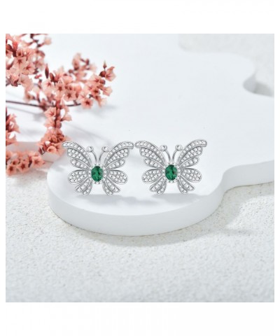 Lab Grown Emerald Earrings 925 Sterling Silver Butterfly Stud Earrings Oval Emerald Stud Earrings for Women $48.44 Earrings