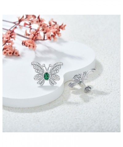 Lab Grown Emerald Earrings 925 Sterling Silver Butterfly Stud Earrings Oval Emerald Stud Earrings for Women $48.44 Earrings