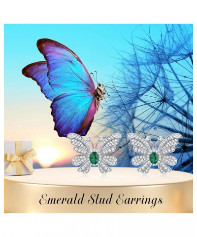 Lab Grown Emerald Earrings 925 Sterling Silver Butterfly Stud Earrings Oval Emerald Stud Earrings for Women $48.44 Earrings