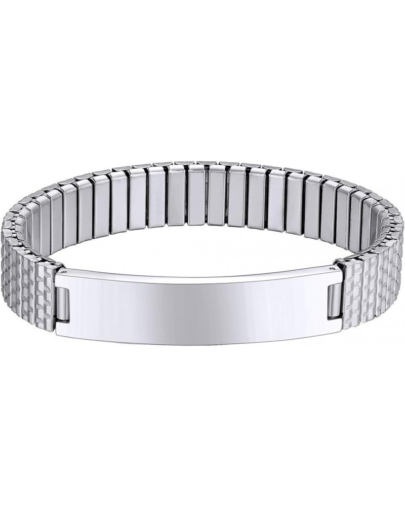 Personalized Mens ID Bracelets, Stainless Steel Engraved Bracelets, 7mm-15mm Wide Curb Link Stretch Cuff Bracelets 8.30 Inche...