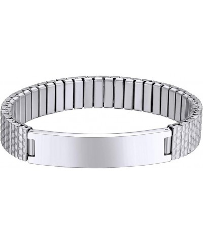 Personalized Mens ID Bracelets, Stainless Steel Engraved Bracelets, 7mm-15mm Wide Curb Link Stretch Cuff Bracelets 8.30 Inche...