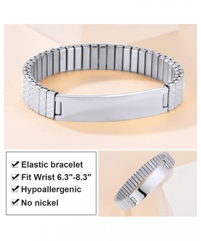 Personalized Mens ID Bracelets, Stainless Steel Engraved Bracelets, 7mm-15mm Wide Curb Link Stretch Cuff Bracelets 8.30 Inche...