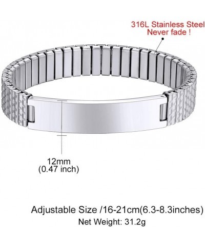 Personalized Mens ID Bracelets, Stainless Steel Engraved Bracelets, 7mm-15mm Wide Curb Link Stretch Cuff Bracelets 8.30 Inche...