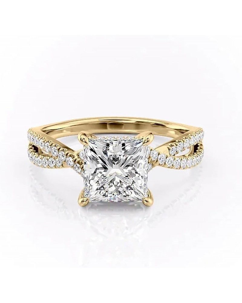 10K 14K 18K Solid Gold Princess Cut Moissanite Rings for Women, 1/1.5/2/2.5/3 Carat Center Moissanite Wedding Engagement Ring...