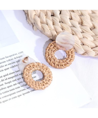 Handmade Rattan Vine Knit Hoop Dangle Earrings Bohemia Straw Braided Wicker Tortoise Shell Mottled Drop Earrings for Women Gi...