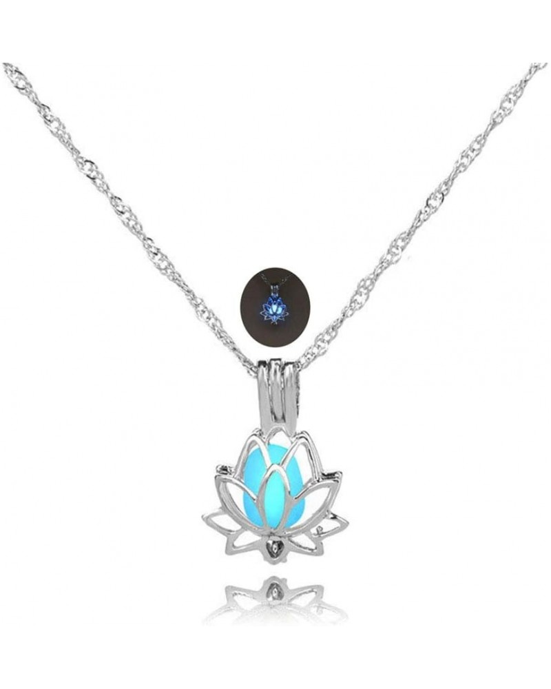 Luminous Lotus Pendant Necklace, Hollow Flower Lockets Necklace Blue $8.84 Necklaces