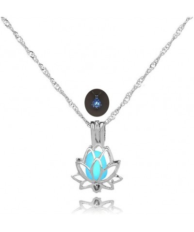 Luminous Lotus Pendant Necklace, Hollow Flower Lockets Necklace Blue $8.84 Necklaces