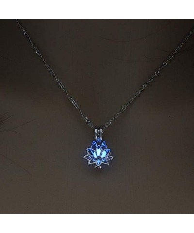 Luminous Lotus Pendant Necklace, Hollow Flower Lockets Necklace Blue $8.84 Necklaces