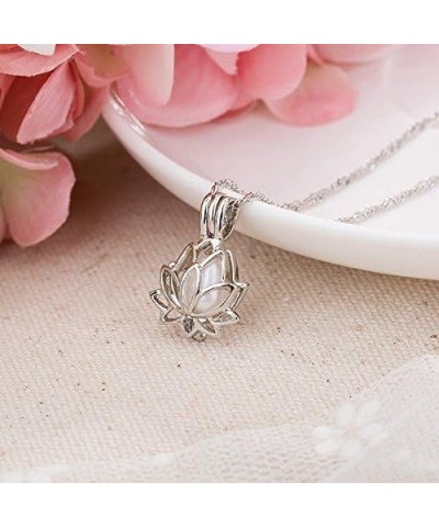 Luminous Lotus Pendant Necklace, Hollow Flower Lockets Necklace Blue $8.84 Necklaces