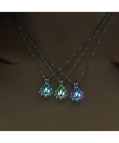 Luminous Lotus Pendant Necklace, Hollow Flower Lockets Necklace Blue $8.84 Necklaces