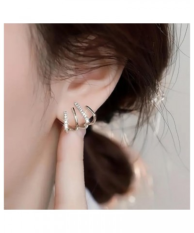 Quartet Earrings for Women Claw Earrings Cuff Zircon Needle Stud Earrings for Teen Girls Shiny Crystal Earrings Silver Gold W...