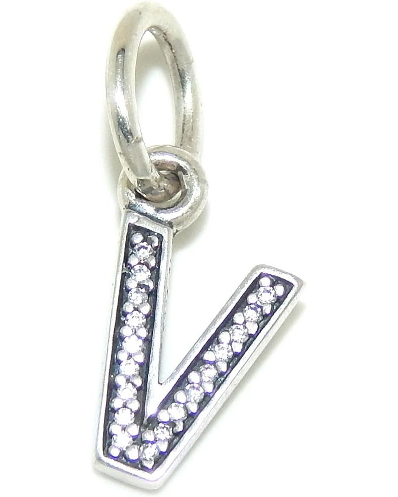 Solid 925 Sterling Silver Dangling Letter Covered in Clear Crystals Charm Bead for European Snake Chain Bracelets V $11.28 Br...